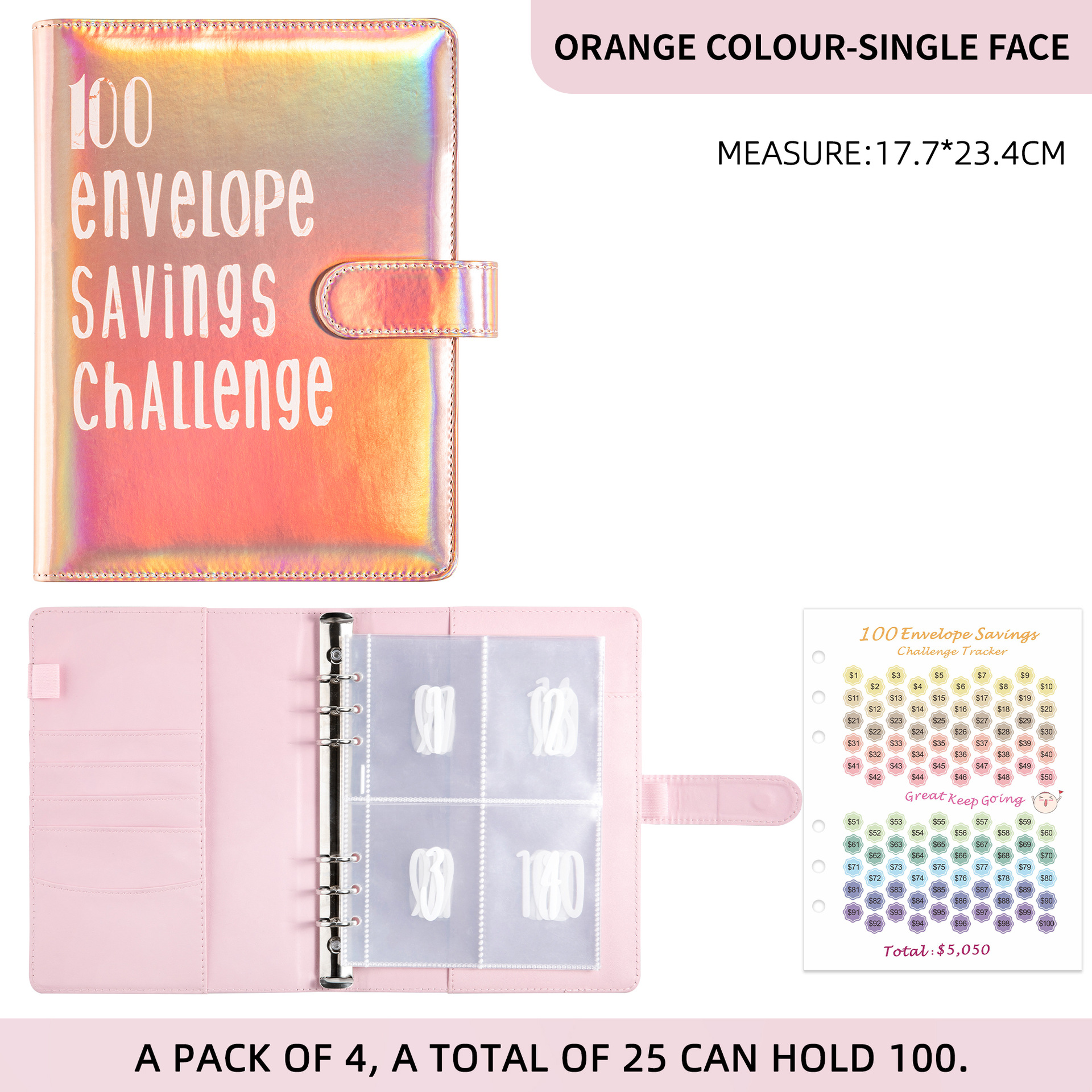 A5 colorido partido medio-oro rosa (cubierta con palabras) (película de tarjeta de impresión de pantalla 25 piezas (1-100)+ reloj de gradiente de color-en 1 pieza)