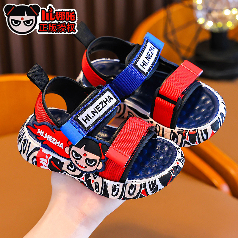 Genuine Nezha sandalias para niños, velcro, antideslizante y transpirable para niños, estudiantes, sandalias de princesa para niñas de playa