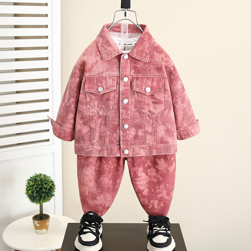 5966 traje de otoño para niños 2025 primavera y otoño nuevo estilo coreano rosa niños camisa de bebé chaqueta de dos piezas