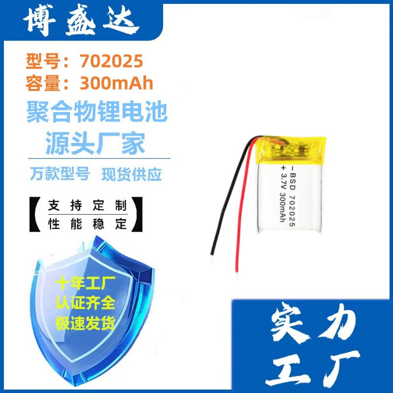702025 polymer lithium battery 300mAh point reading pen KC certification beauty instrument Bluetooth speaker battery 3.7V