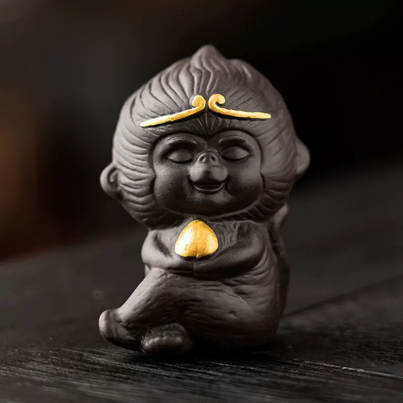 黑色悟空紫砂大圣猴哥茶宠摆件精品可养个性茶玩茶桌茶台茶具配件