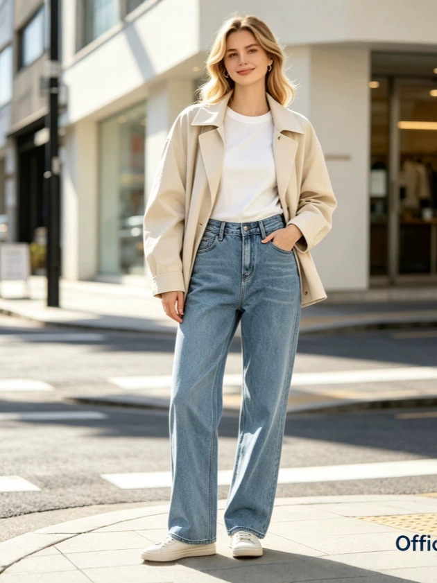 Jeans Rectos de Tiro Alto para Mujer de Mezclilla de Algodón, Sin Elasticidad, Lavado con Agua image 1