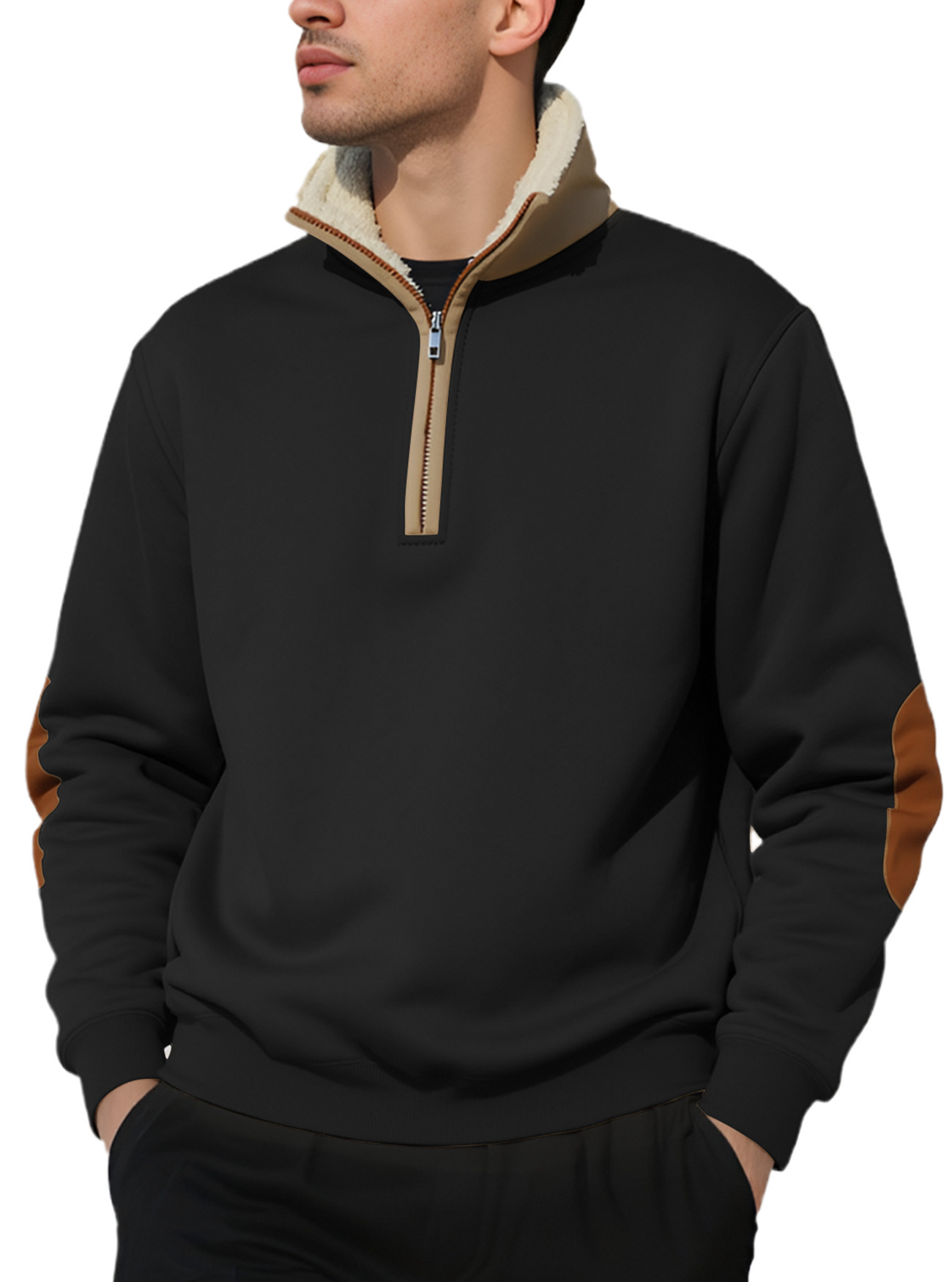 Europa y los Estados Unidos transfronterizos TEMU nuevo tipo de suéter Amazon retro cuello medio abierto hombre de manga larga suéter casual estadounidense