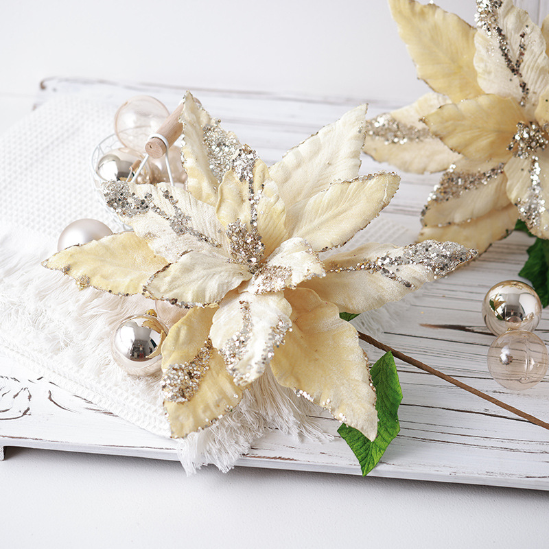 Nuevos productos transfronterizos Navidad flores de Navidad 40cm decoraciones de árbol de Navidad supergranos de alta calidad teñido fijo flores simuladas arreglos de flores