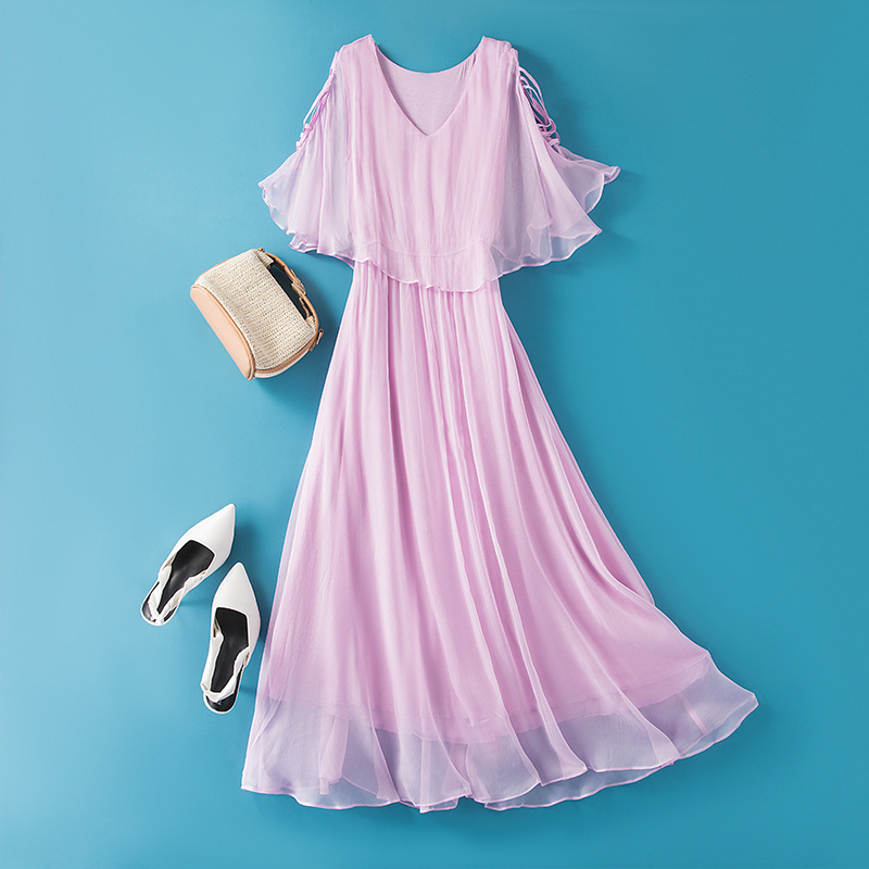 Xi Fei-Silk Dress New V-Neck Bali Seaside Holiday Bohemian Silk Beach Dress Xi Fei-Silk Dress New V-Neck Bali Seaside Holiday Bohemian Silk Beach Dress