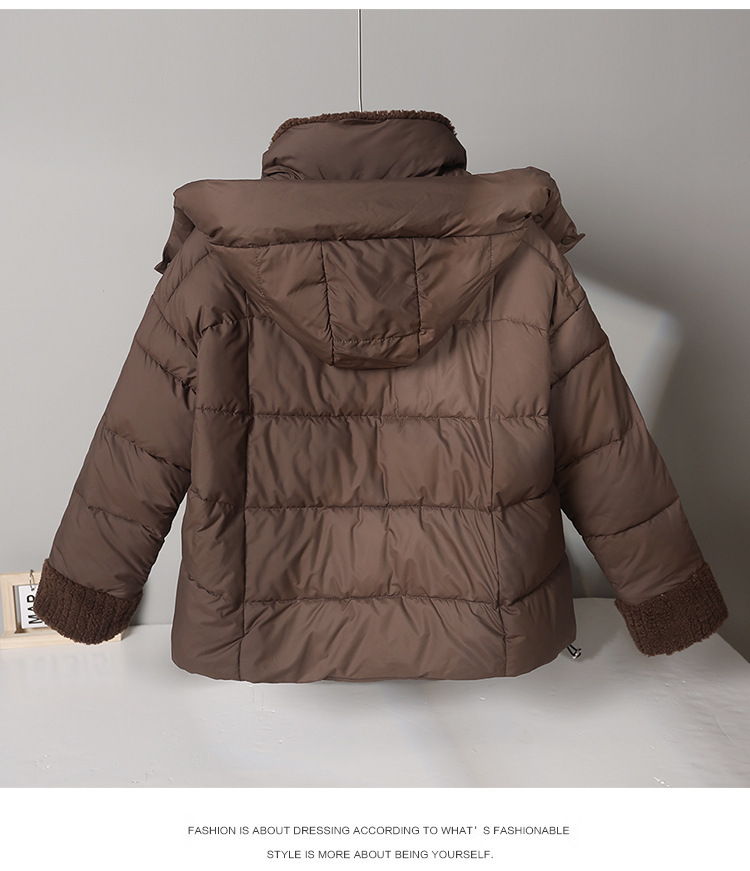 European Style Melard Coffee Color Down Jacket For Women, New High-end Lamb Wool Collar Cotton Coat, Thickened Outerwear_ecoleips.com