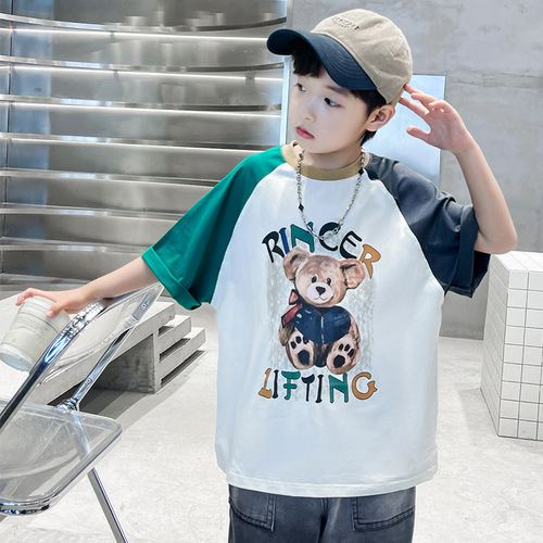 Boys summer T-shirt 2024 new style medium and large children fashionable atmosphere cute short-sleeved tops children's summer clothes t