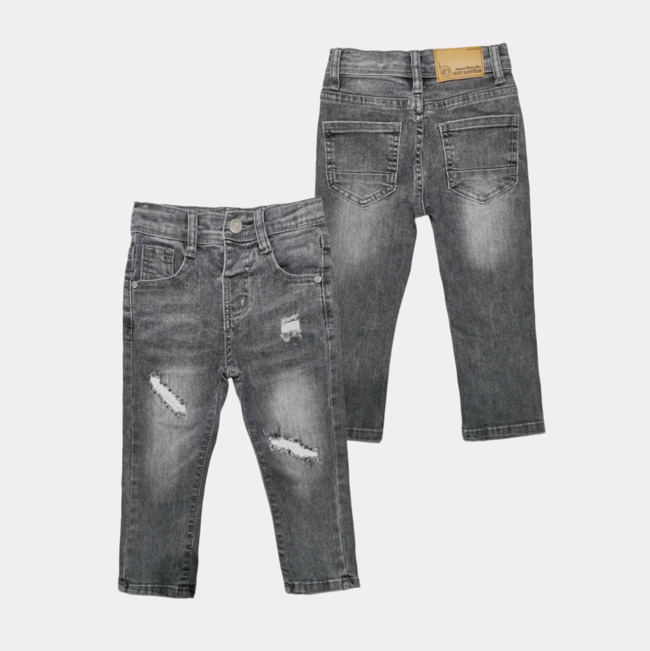 Boys' jeans, new spring/autumn style, high-waisted, loose fit, ripped, cropped length, for boys.