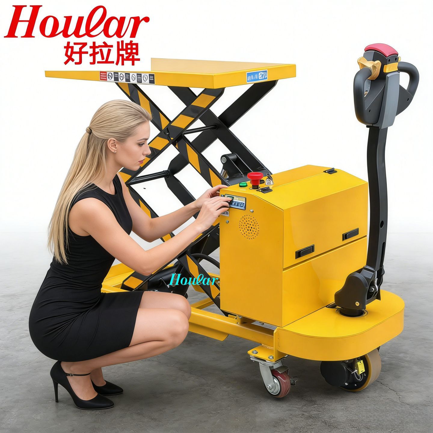 Hoular全电动1T平台车全自动升降车步行式平台手推车液压叉搬运车