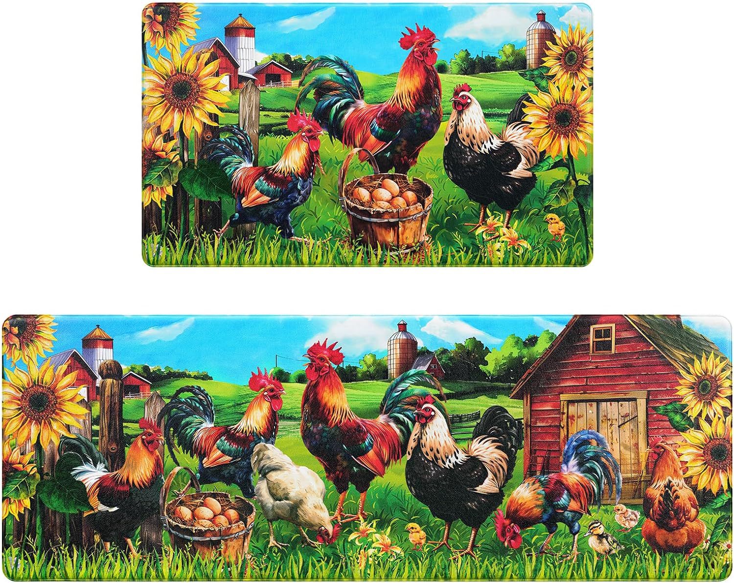 Küchenmatte mit kreativem Hahn-Motiv, ölabsorbierend, schmutzabweisend, für den Hauseingang, rutschfest, pflegeleicht_voghion.com