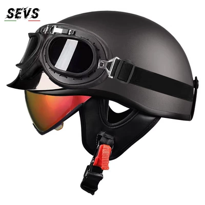 Motosiklet kaskı (dəbilqə) – half helmet, electric vehicle helmet - metallic-gray-aurora-red-mirrorblack-frame-mirror-m