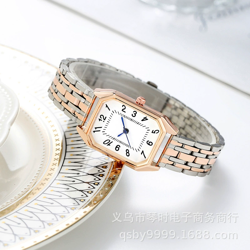 Rectangular Watch (Vikabo) — Small Retro Korean Style, Stainless Steel Bracelet, Minimal