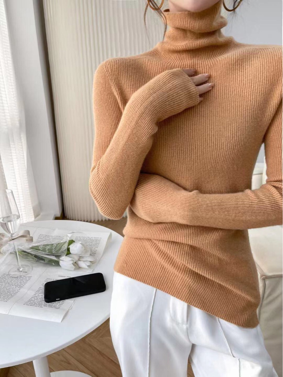 Dui Dui neck wool sweater for women, 100% pure wool base layer, high neck seamless one-piece ready-to-wear, two-wear slim sweater pic 3