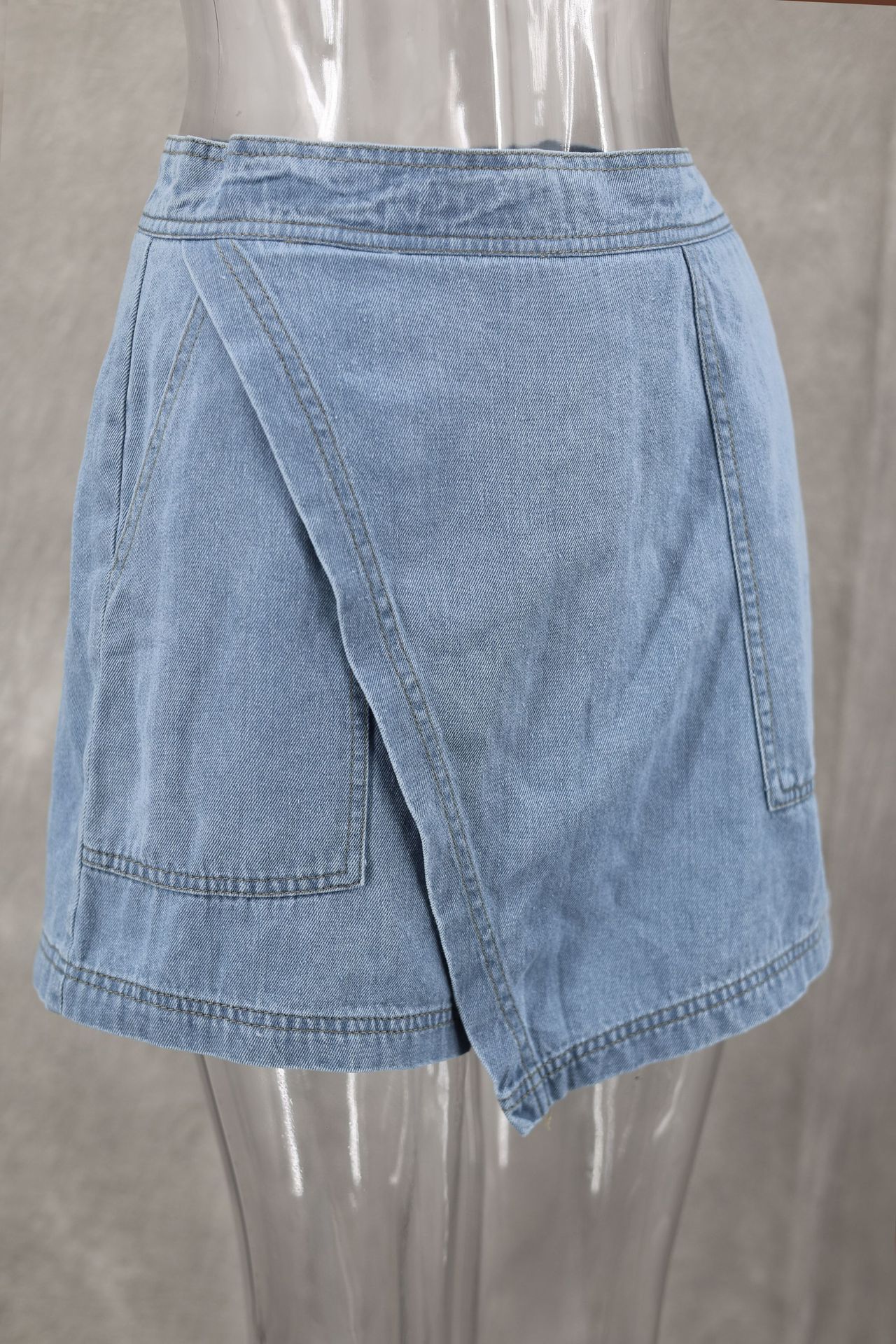 Comfort Casual Denim Women Summer Loose Slimming Polo Short Sleeve Shirt Irregular Asymmetric Pantskirt Two Piece Set