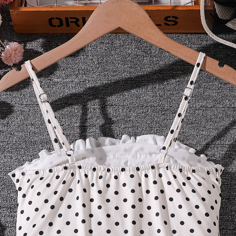Sommarklänning med prickar för flickor slim fit retro stil_voghion.com