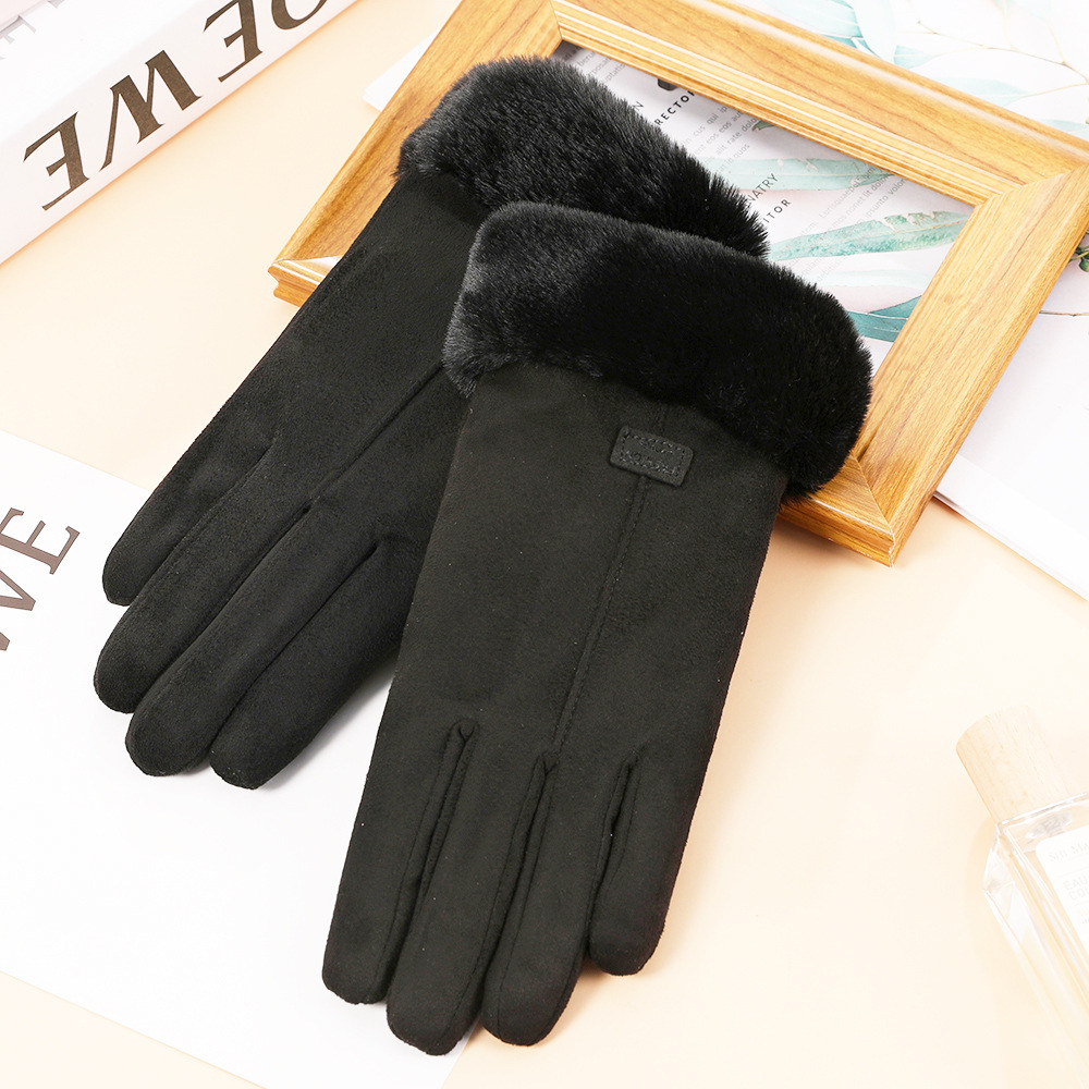 Guantes de gamuza de otoño e invierno guantes de pantalla táctil cálidos para mujer imitación boca de piel de conejo Rex forrada de lana gruesa a prueba de frío guantes