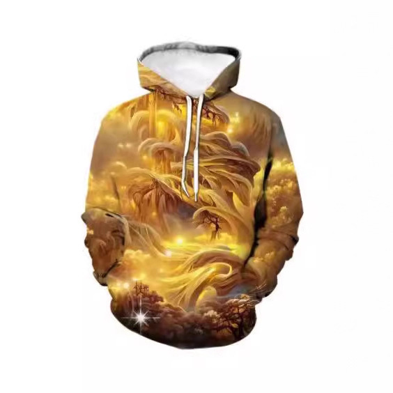Men's Sweater Gold Lightweight Stacking Series 3D Printed Hoodie Loose Jersey Fashion Hip-Hop Autumn