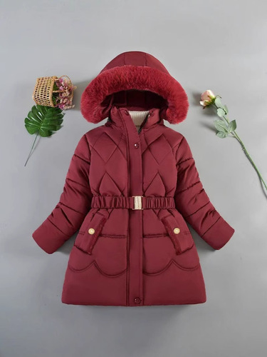 Girls 'winter coat, thick cotton coat, medium and long, waist and slimming, foreign trade, small and medium-sized children, cold protection