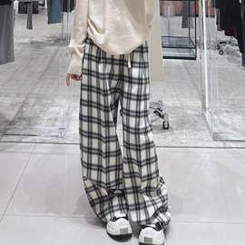 2026春季新品威尔士格纹抽绳高腰阔腿裤运动裤休闲裤女MBF1PAT011