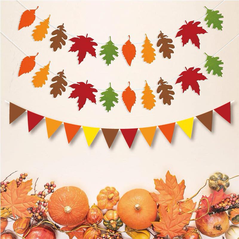 Thanksgiving Maple Leaf Decoration Banner Autumn Festival Pennant Family Party Fishtail Hanging Flag Holiday Flag