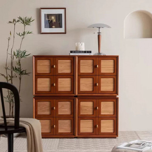 Medieval Color Retro Solid Wood Carmen Cabinet Combination Tv Cabinet Rattan Bedside Cabinet Drawer Cabinet Small Apartment Drawer Cabinet Simple