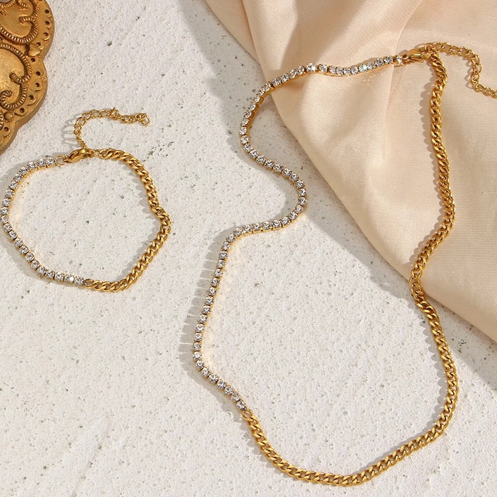 6g Weight Wholesale Glam Solid Color Titanium Steel Zircon Necklace