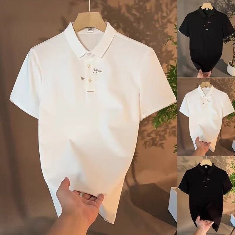 New men's casual summer polo shirt, fashionable and simple design with embroidered details, versatile for both casual and business wear
