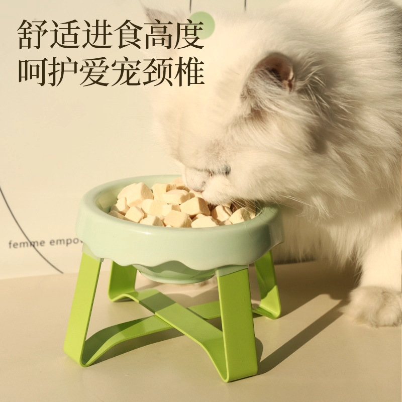 猫碗陶瓷高脚狗碗食盆吃饭喝水喂食碗保护颈椎碗架子防打翻猫粮碗|undefined