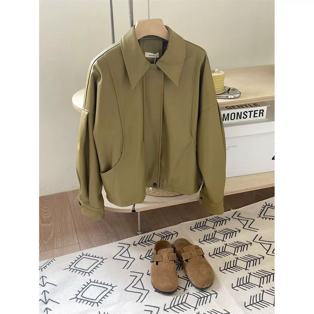Spring Japanese retro polyurethane jacket, long-sleeve