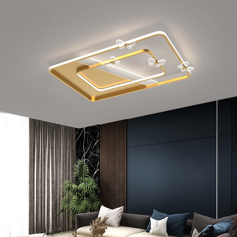 LED現代簡約燈鋁材金色太極光環創意幾何方圓形客廳燈臥室書房燈