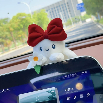 decoration goddess, Car ornaments - sunflower-red-bow-white-rabbit-paste