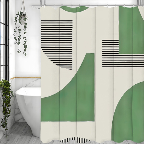 TEMU Cross-border E-commerce Customizable Photo Creative Geometric Color-blocked Striped Shower Curtain for the USA, Europe, and North America