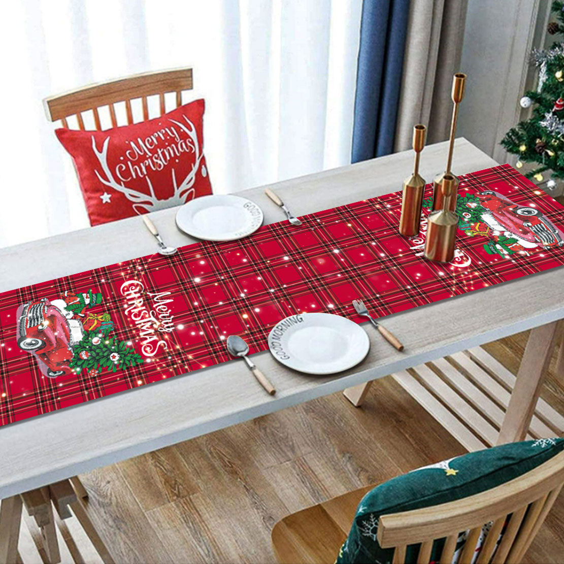 Joulupöytäjalkakoristelu kodin keittiön pellava pöytäliina Joulupöytäliina _voghion.com