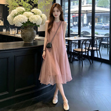 暖枫莱韩系绝美粉色无袖连衣裙子女夏季2026新款独特漂亮度假风背