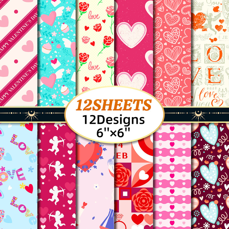 12 Valentine's Day Love Full of Material Paper Cross-border ins Festival Handmade Photo Album diy Handbook Material Paper