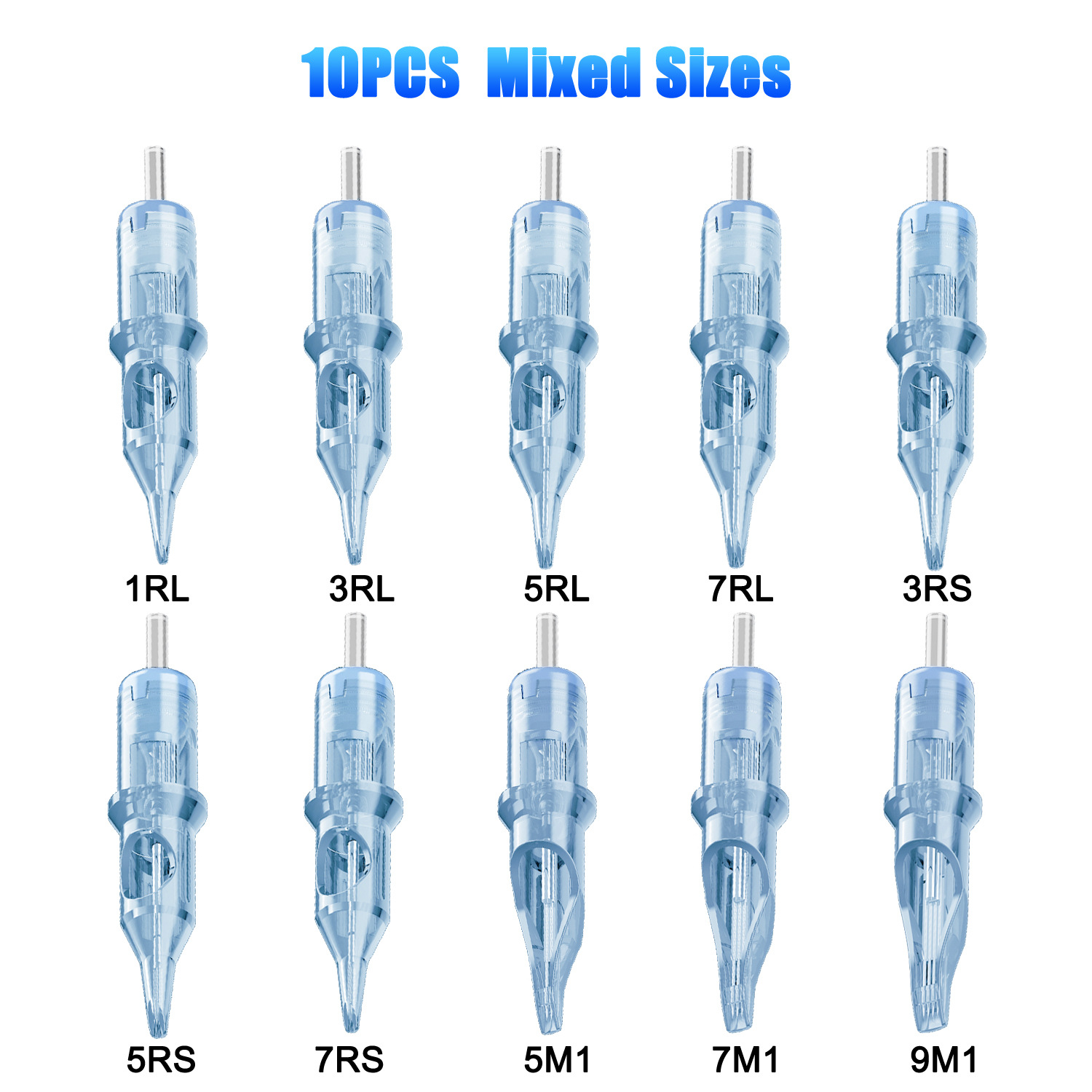 Agujas para tatuajes transfronterizas, agujas integradas, pequeñas agujas azules para dibujar líneas y sombreado, todos los modelos para tatuajes de cejas, tatuajes y consumibles de bordado, máquinas de tatuar.