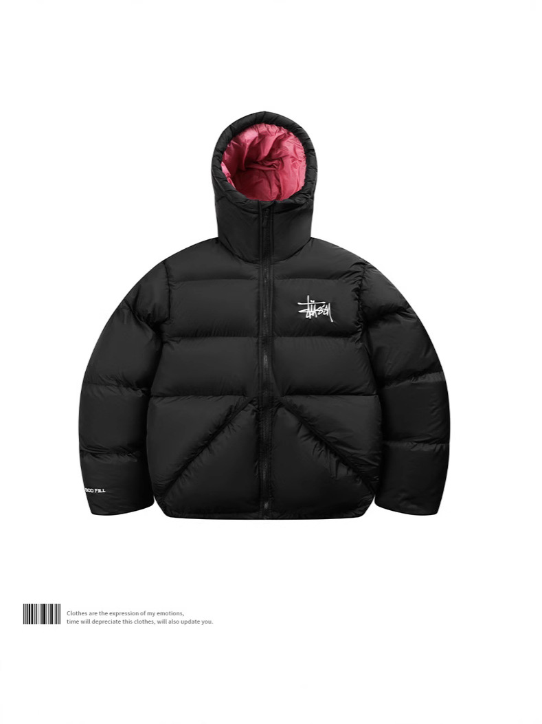 Chaqueta Acolchada de Algodón con Capucha, Bordada y de Corte Holgado | Abrigo Invernal