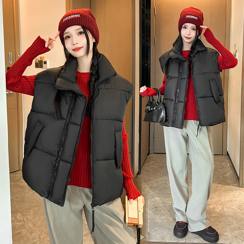 2025 otoño y invierno chaleco de pluma de algodón para mujeres estudiantes cortos encapuchados abrazadera de caballo caliente estilo coreano delgado y chaleco con cremallera image 2