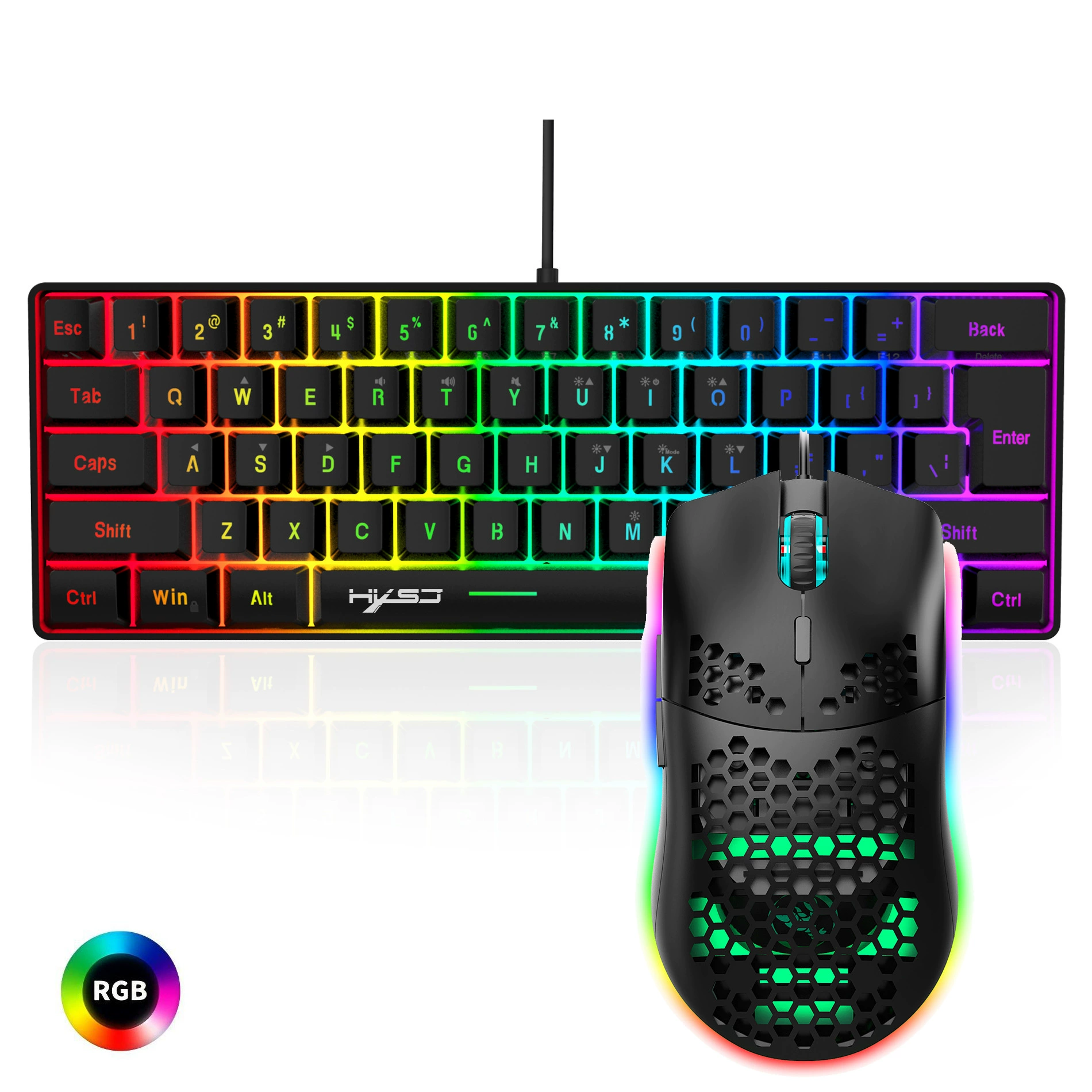 61KEYS60%Огнируемая клавиатура набор RGB Cave Game мышь офисная игра клавиша столица пятно