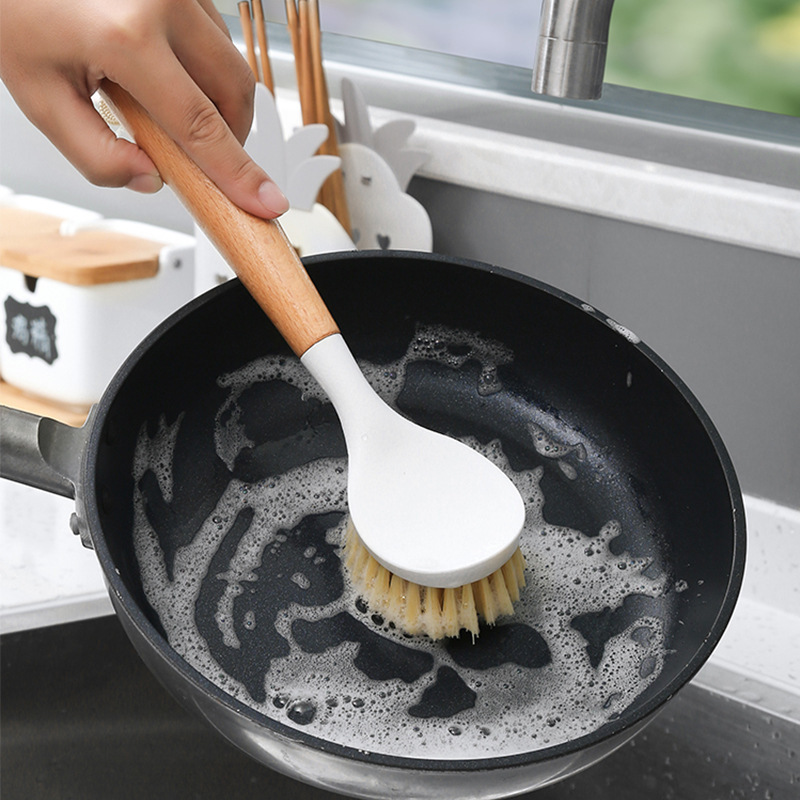 家用厨房剑麻长柄清洁刷洗碗刷子榉木洗锅刷不沾油清洁去污刷批发