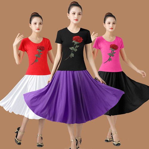 Women chinese folk dance costumes  square dance clothing latin ballroom practice dance uniforms yangko umbrella performances tops and skirts