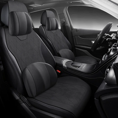 Car Seat Cushion, Universal for All Seasons, Breathable Suede Leather, High-End Saddle Cushion, Suede Perforated Seat Cover, Winter Small Waist (Four Seasons Pad) - hk-01-mysterious-black-single-seat