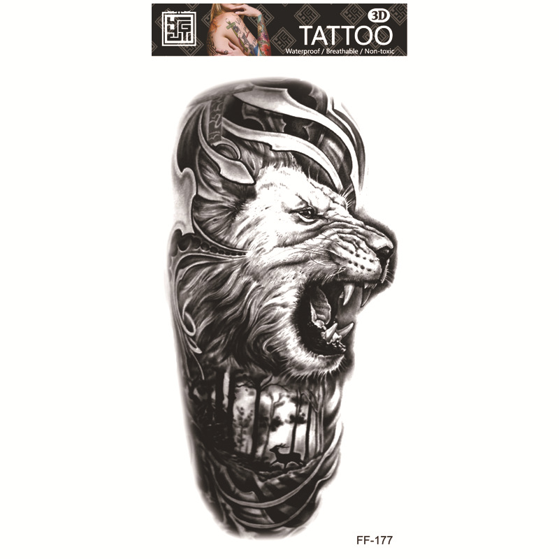 Yuanhua fábrica de pegatinas de tatuaje a prueba de agua en stock al por mayor cabeza de Lobo tótem texto árabe tatuaje pegatinas suministro transfronterizo