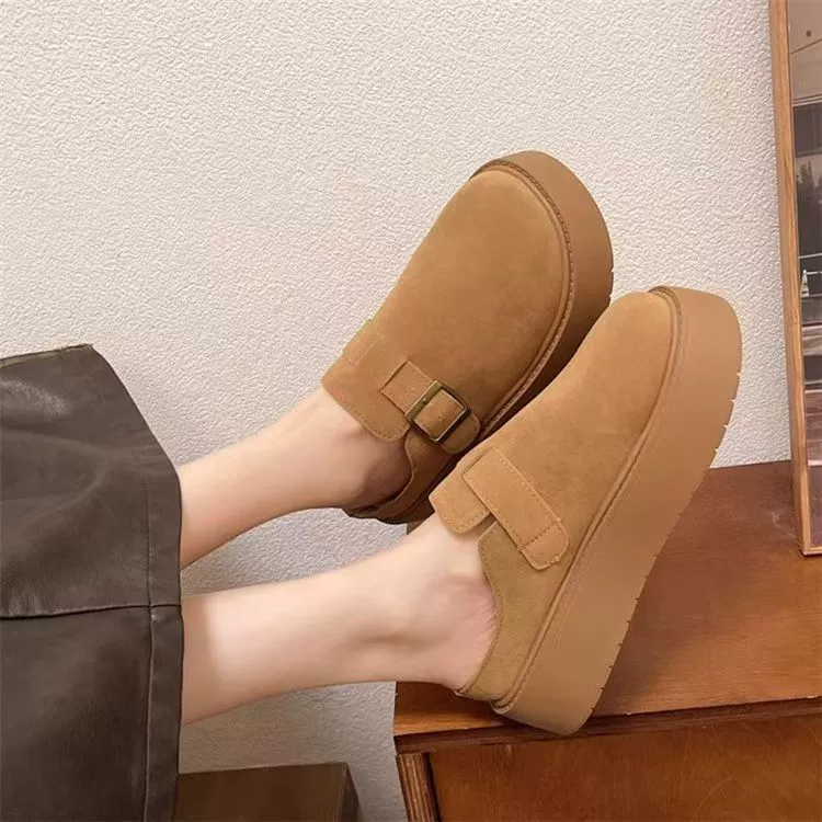 Belt platform, buckle, demi-season retro footwear, universal slippers for leisure
