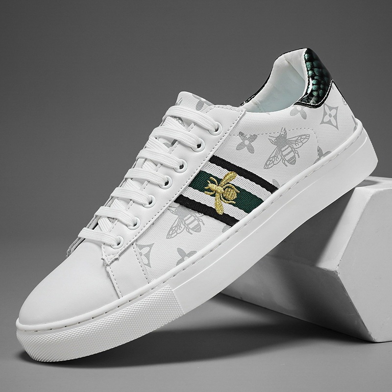 Men's Classic Sneakers with Bee Design, Made of Top-Layer Cowhide, European Style Low-Top Casual Genuine Leather Shoes, Trendy White Sneakers for Men Men's Classic Sneakers with Bee Design, Made of Top-Layer Cowhide, European Style Low-Top Casual Genuine Leather Shoes, Trendy White Sneakers for Men