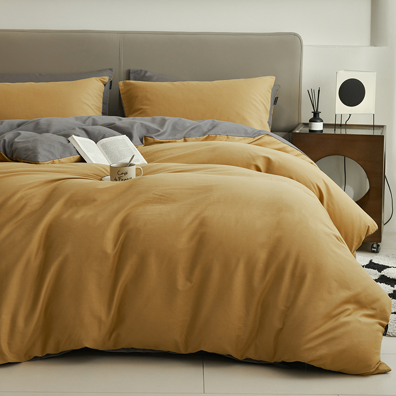 Cama de cuatro piezas de algodón 2025, nueva sábanas molidas cubierta de ropa de cama dormitorio de tres piezas de invierno engrosado