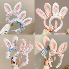 かわいいぬいぐるみのウサギの耳のカチューシャの少女のレースの蝶結びの顔のカチューシャのウサギの子供のカチューシャ