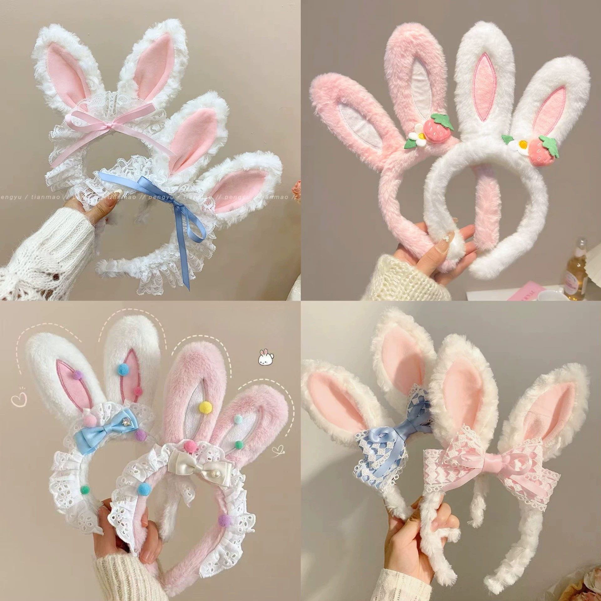 Милый плюшевый кружевной кролик-ушной обруч для волос девушка мультфильм кружевной бант для мытья лица обруч для волос кролика