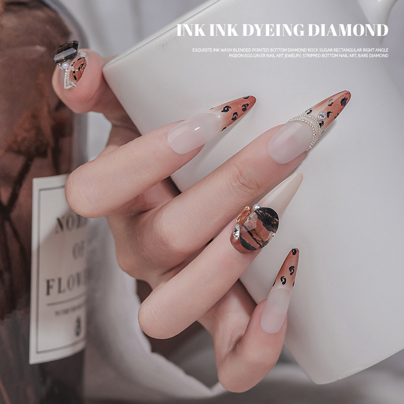 Tinta de alta calidad teñida con taladro de fondo de punta de azúcar de cristal rectangular de ángulo recto huevo de paloma Lin Er joyas de manicure desnudas de fondo de manicure