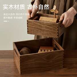 桌面木质杂物收纳盒梳妆台化妆实木收纳盒玄关杂物钥匙收纳盒